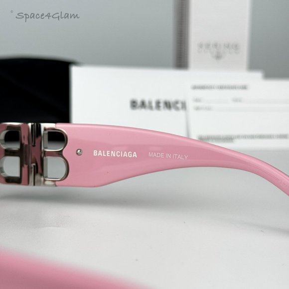 NEW Balenciaga BB0096S 012 Pink Silver Logo Grey Rectangle Unisex Sunglasses main image 4